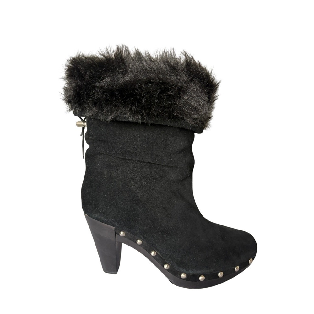 Michael Michael Kors Black Suede Faux Fur Studded Platform Ankle Boots Size 10M - Picture 1 of 12